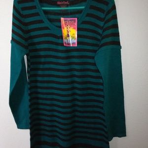Teal and black stripe sweater dress long-sleeved